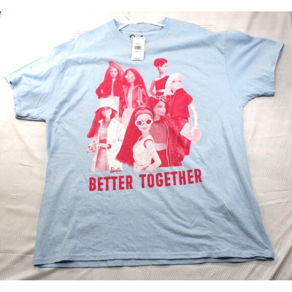 Barbie "Better Together" Graphic T-Shirt Light Blue Size 1X 100% Cotton - Picture 1 of 6